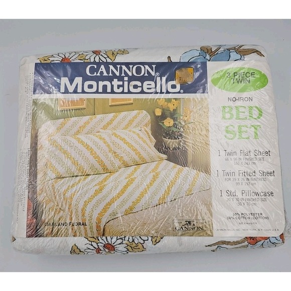 Cannon Monticello 3 Piece Twin Bed Set No Iron Vintage Garland Floral Made In US - Picture 1 of 6